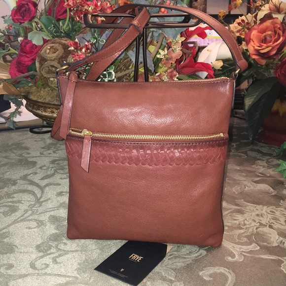 FRYE Whipstitch Leather Cognac Crossbody